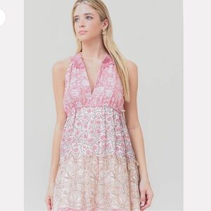 SAYLOR Pink and White Tiered Ruffled Maxi Sundress